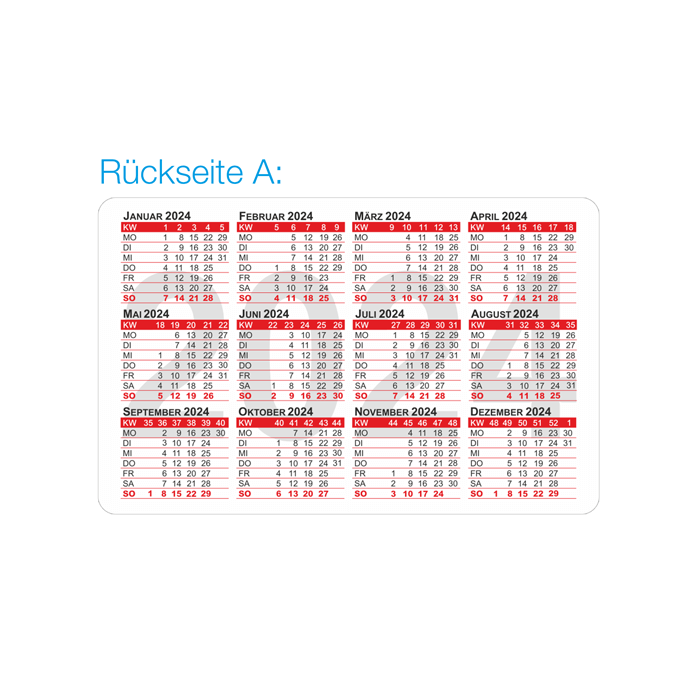 Scheckkartenkalender Visitenkarte 2025 