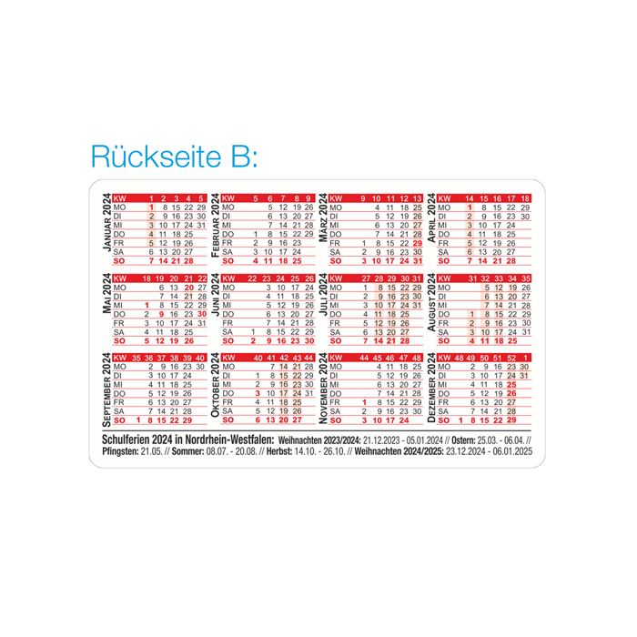 Scheckkartenkalender Visitenkarte 2024 