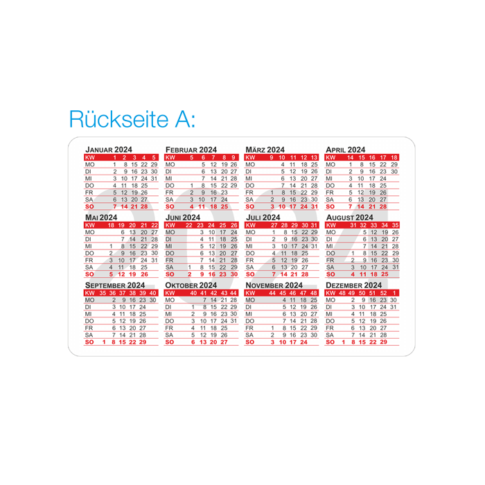 Scheckkartenkalender Ferien 2024 