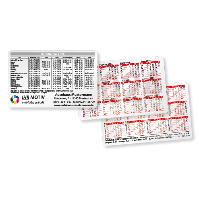 Scheckkartenkalender Ferien 2024